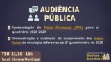 Audiência pública abordará PPA 2026–2029 e cumprimento das metas fiscais do 2º quadrimestre de 2025 Audiência pública abordará PPA 2026–2029 e cumprimento das metas fiscais do 2º quadrimestre de 2025